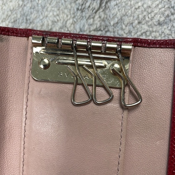 Bvlgari Red Pebbled Leather Compact Key Holder Designer Luxury - Picture 10 of 16